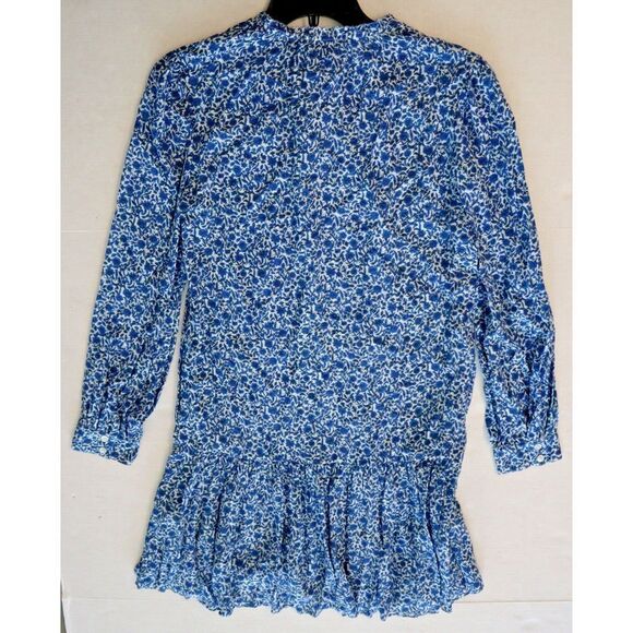 Rebecca Taylor Women's Sz S Delft Fleur Indigo Combo Belted Silk Mini Dress - Picture 12 of 12